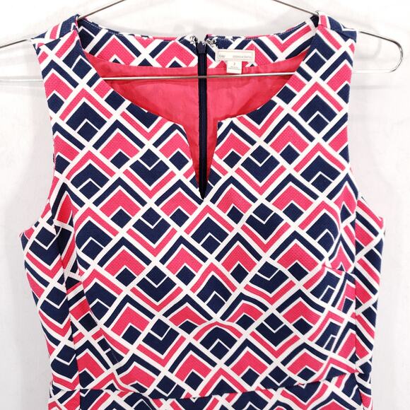 Gap Sheath Dress Womens 2 Pink White Navy Geometric Marcy Dobby Scoop Neck Mini - Picture 2 of 8